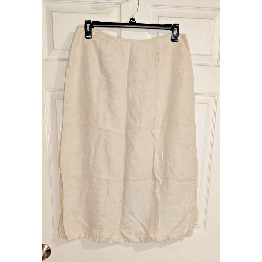 Lands End Skirt Womens 18 Linen A-Line Neutral Beige Rear Zip Coastal Beach